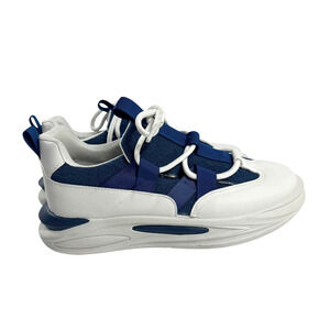 Women’s Casual Sneakers Size 10 Blue & White Lace Up Modern Chunky Sole New
